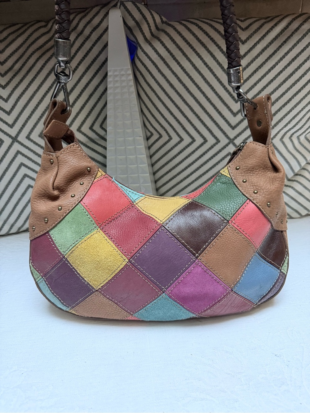 Y2K Style Pelle Patchwork Multicolor Leather Hobo Bag - Picture 2 of 11